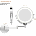 Miniatyrbillede 2 af 5: LED-belyst spejl til badeværelset - 10x forstørrelse, belysning, vægmonteret, dobbeltsidet, fleksibel svanehals, 360° rotation med USB-kabel