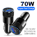 Miniatyrbillede 2 af 5: 70W PD Biloplader USB Type C Hurtigopladning Biltelefonoplader Adapter til iPhone 15 14 13 Xiaomi Huawei Samsung Quick Charge 3.0