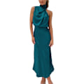 Pikkukuva 1 / 5: Seksikäs Lyhyt Satiinimekko Naisille, Kesäinen Virallinen Pitkä Mekko, Mock Neck, Hihaton, Sivuhaara, Virtaava Hihaton Maxihame, Elegantti Naisten Hame dark green XL