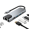 Pikkukuva 1 / 5: 5-in-1 USB-C-telakka-asema, tyyppi C - HDMI-sovitin, RJ45 Ethernet, 4K HDMI, 100 W PD, 2 USB 3.0 yhteensopiva MacBook Pro / Air ja tyyppi C -laitteiden kanssa
