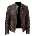 Miniatyrbillede 2 af 5: Sort/Brun/Khaki/Rød Læderjakke Blød Casual Fritidsjakke Frakke til Soveværelse Kontor Brun Brown XL