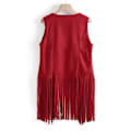 Miniatyrbillede 3 af 5: 1970'ernes Kvinde Tassel Ærmeløs Vest 70'er Retro Hippie Kunstlæder Frynser Jakke Cardigan Rød Ed M