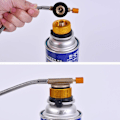 Miniatyrbilde 2 av 5: 2 stk gull camping gassadapter, gassflaske adapter for utendørs campingkomfyr, splittbrenner, ovn, gasskobling for fotturer og camping gassbrenner