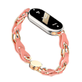 Miniatyrbild 2 av 5: För Xiaomi Smart Band 8 Magnetiskt klockarmband Äkta koläder+Aluminiumlegering Kedjearmband Walnut Red