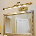 Miniatyrbillede 5 af 5: Vintage Messing Badeværelsesspejl Lys, Retro LED Spejl Lys med Justerbar Arm og Rustfrit Stål Base, 3000K IP44 Vandtæt Badeværelseslys
