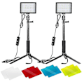 Pikkukuva 1 / 5: Led-paneeli Säädettävä 5600k USB-videovalo - 2 lediä jalustalla ja värisuodattimella ryhmää kohti matalaa kulmaa, zoomausta / videoneuvotteluvalaistusta varten