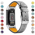 Miniatyrbillede 1 af 5: Premium Ægte Læder Justerbart Armbånd til Fitbit Charge 6/5 - Perfekt Grå Grey Fitbit Charge 6