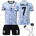 Miniatyrbild 1 av 2: UEFA Euro 2024 Portugal bortamatch nr 7 Ronaldo fotbollströjor Barn fotbollskit[qb] XS