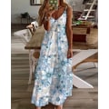 Miniatyrbilde 1 av 4: Kvinnelig temperament retro V-print seler strandkjole bulge bump XL