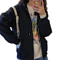 Miniatyrbillede 1 af 5: Dame Hoodie Front Open Zipper Hooded Coat Girl ös Casual sort black L