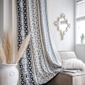 Miniatyrbild 4 av 5: Boho blå gardinuppsättning fönster japansk heminredning bomullslinnegardin för vardagsrum sovrum kök genomskinlig drapering A A W150xL260cm