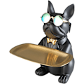 Miniatyrbillede 1 af 4: Cool Bulldog Skulptur, Fransk Statue med Rustfri Stål Bakke, Statue, Borddekoration, Mode, Boligtekstiler, Multifunktionel, Sort