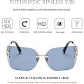 Pikkukuva 2 / 5: Futuriset Rimless Y2K Aurinkolasit Naisille Miehille Trendikäs Käärivä Kehys