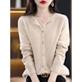 Miniatyrbillede 5 af 6: Addonee Dametrøje i 100% Merinould, Cashmere, Rundhals Cardigan, Raglan Ærme, Klassisk Strik, Ensfarvet, Basisbeklædning, Sort sort black M