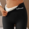 Miniatyrbild 4 av 5: Avslappnade Varma Vinterbyxor i Solid Färg, Mjuka Moln Fleece Leggings, Vinterleggings för Kvinnor Röd Ed 4XL