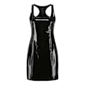 Miniatyrbillede 2 af 4: Kvinde Faux Læder Bodycon Minikjole Firkantet Hals Justerbar Strop Latex Kjole Natklub Festtøj (Sort S)