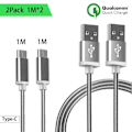 Miniatyrbilde 1 av 4: USB Type C-kabel, 2-pakning, 1M - Sølv metall
