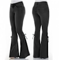 Miniatyrbillede 2 af 4: Dame Mid-Waist Bell Bottom Jeans Sort black M