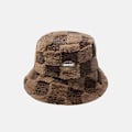 Miniatyrbilde 1 av 5: Lammeplysj fiskerhatt fleece rutete bøttehatt vinter Col Coffee