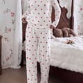 Ribbat pyjamasset för dam med hjärtmönster, långärmad tröja och loungebyxor med elastisk midja, varma vintersovkläder XXL White