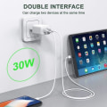 Miniatyrbilde 3 av 4: 30W 2-porters hurtiglader + 20W 1M USB-C til USB-C-kabel for iPhone 15 Pro Max - iPhone 15 Plus - iPhone 15 Pro - iPhone 15