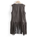Miniatyrbillede 2 af 4: 1970'ernes Kvinde Tassel Ærmeløs Vest 70'er Retro Hippie Kunstlæder Frynser Jakke Cardigan Grå Grey S