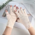 Miniatyrbillede 4 af 5: Bomulds Sommer Kvinder Tynd Blonder Dug Halv Finger Ridning UV Beskyttelse Beige