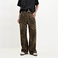 Miniatyrbillede 2 af 5: Brun Leopard Jeans Dame Jeans Bukser Dame Oversize Bukser med brede ben leopard print leopard print 2XL
