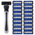 Miniatyrbilde 2 av 9: Manuell barbermaskin, 6-lags barberblad, klassisk barbermaskin i rustfritt stål, reserveblader 2 Toolholder + 24 Blades