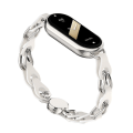 Miniatyrbild 2 av 5: För Xiaomi Smart Band 8 Magnetiskt klockarmband Äkta koläder+Aluminiumlegering Kedjearmband White