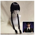 Pikkukuva 5 / 5: Tyttöjen Addams Familyn Wednesday-asu Halloween-mekko Syntymäpäiväjuhlaan Vain Peruukki Only Wig 160cm