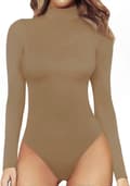 Langærmet bodysuit med høj hals til kvinder Jumpsuit-top \"Langærmet tan\" \"Medium\"
