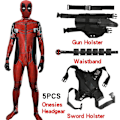 Miniatyrbillede 1 af 5: Deadpool Kostume Cosplay Børn Voksen Kostume Anime Superhelt Cosplay Dödsengel Anime Voksen Service Leotard Hatte Tilbehør Anime-WELLNGS 5 STK 5 PCS 130