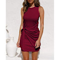 Miniatyrbillede 2 af 5: 2023 Sommer Casual Dame Ærmeløs Strand Tank Kjole Bodycon Rynket Minikjoler Vinderød Vinderød Win red 2XL