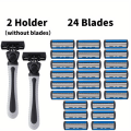 Miniatyrbillede 1 af 9: Manuel Shaver, 6-lags knive, rustfrit stål klassisk barbermaskine, udskiftningsblade 2 Toolholder + 24 Blades