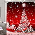 Miniatyrbillede 1 af 3: Rød stof julegardin med C-ringe - skimmelresistent farve - 180 x 200 cm