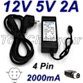 Miniatyrbillede 1 af 4: TOP CHARGER * Strømadapter Strømforsyning oplader 12V 5V 2A 4-ben til multimedie harddisk Wattac BA0362ZI-8-A02 Inkluderet C
