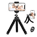 Miniatyrbild 1 av 5: Mobiltelefonstativ, Mini mobiltelefonstativ med Bluetooth-fjärrkontroll och telefonhållare, 360° rotation flexibel resestativ för smartphone, DSLR