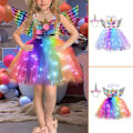 Pikkukuva 3 / 5: Lasten hehkuva yksisarvisen puku Lasten värikäs Led-valo paljetit Syntymäpäiväjuhlamekot Kiiltävä prinsessa Cosplay-mekko 4T 4T White Light Colored