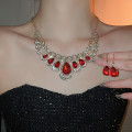 Miniatyrbild 3 av 8: 1 set smycken mode metall sparkle diamant halsband örhänge set Red