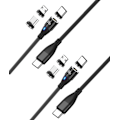 Miniatyrbild 1 av 11: 2-pack USB-C 2m 3-i-1 Magnetisk laddningskabel 60W snabbladdning Black Svart