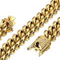 Miniatyrbilde 1 av 5: Miami Cuban Link-kjede for menn i 18K gull 15 mm rustfritt stål med CZ diamantchoker (20,0 tommer)