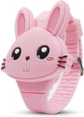 Söt digital barnklocka, söt kaninformad flickklocka LED Mode Silikon Djurformad Clamshell Design Armbandsur Flicka Bästa Presenter Rosa