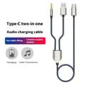 Miniatyrbilde 2 av 5: 2-i-1 Type-C Billjudkabel 1 Split 2 Type C til USB A 3,5 mm Aux-kabel Blå