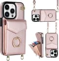Kompatibelt iPhone 15 Pro Max Skal 6.7 tum, Minimalistisk Plånboksfodral med Ringstativ och Axelrem - Roséguld
