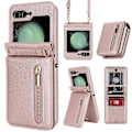 Miniatyrbillede 1 af 5: Flip 5 Wallet Case, Crossbody Lynlås Læder Etui med Støttefod til Samsung Galaxy Z Flip 5 med Kortpladser Rose Gold