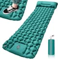 Portable Inflatable Camping Mattress with Pillow, Self-Inflating Beach Mat with Foot Pump