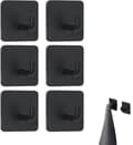 Self-adhesive square hooks, 6 pieces, black stainless steel, no drilling for bathroom and kitchen