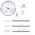 Miniatyrbilde 2 av 5: Analog værstasjon, barometer, termometer, hygrometer (Sølv, 128 mm) silver