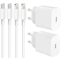 (2 st) iPhone 20W Snabbladdare OCH USB-C Lightning-kabel 20W 2 meter 2 meters